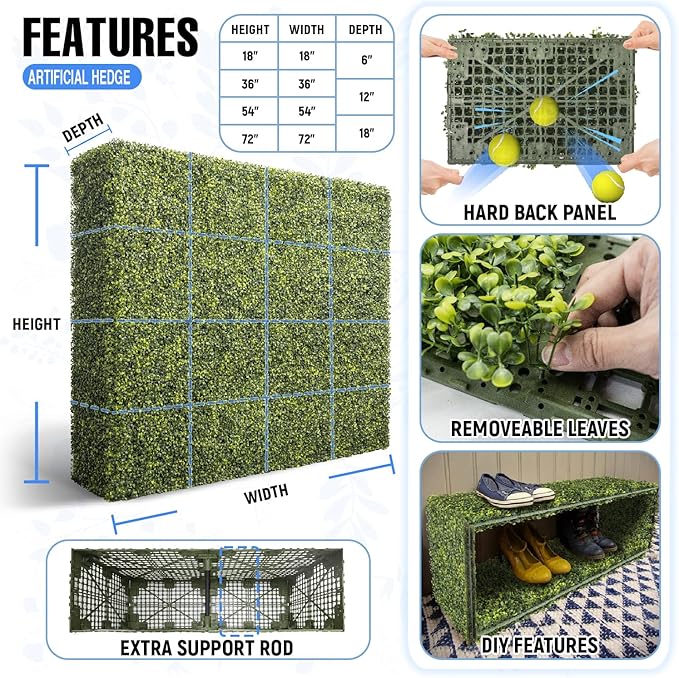 E&K 234" Wx36 Hx12 D Artificial Boxwood Hedge Wall, Artificial Outdoor Privacy Wall for Balcony Backyard Office, Indoor Divider Freestanding Greenery Backdrop