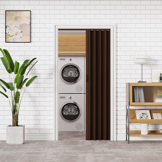 24-36 x 80in Enhanced Accordion Doors Interior Folding Door, White PVC Accordion Door with Upgraded Roller & Handle & Complete Hardware, for Closet Bathroom Doorways