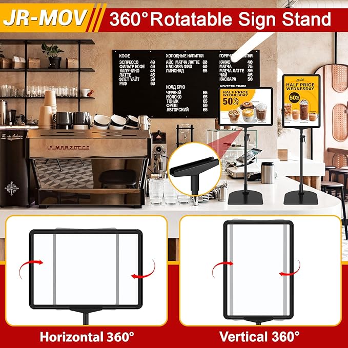 Sign Stand Holder for Table, Adjustable Floor Standing Sign Holders 8.5 x 11 for Display Vertical Horizontal View, Double-Sided Tabletop Poster Stand for Retail Event Advertising, 4 Pack