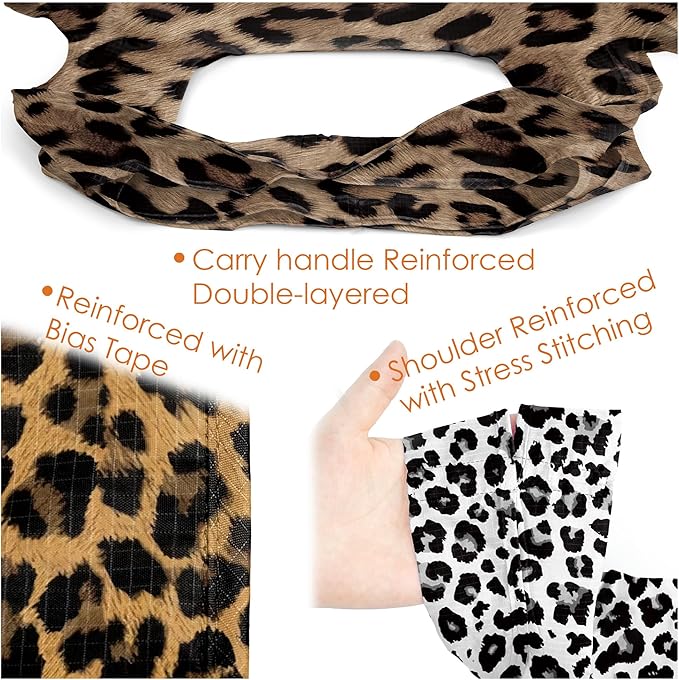 BeeGreen Leopard Print Reusable Grocery Bags 6 Pack, Heavy Duty Totes for Women, Foldable Grocery Bag Large Shopping Totes with Handles for Work, Travel, Gift, Polyester Washable Reusable Tote Bag