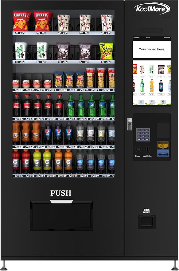 KoolMore Refrigerated Snack Vending Machine with 60 Slots and 22 Inch Touch Screen with CC Reader and Coin/Bill Acceptor in Black (KM-VMRT-50-BCR)