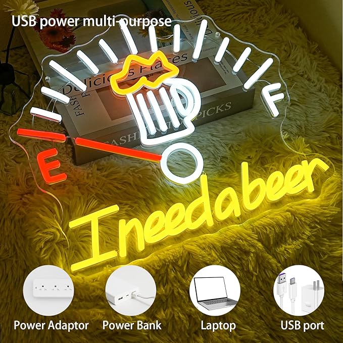 I Need A Beer Neon Sign for Wall Decor, Dimmable Beer LED Neon Light Bar Led Sign for Man Cave, USB Bar LED Light Signs for Bedroom Home Shop Restaurant Hotel Decoration