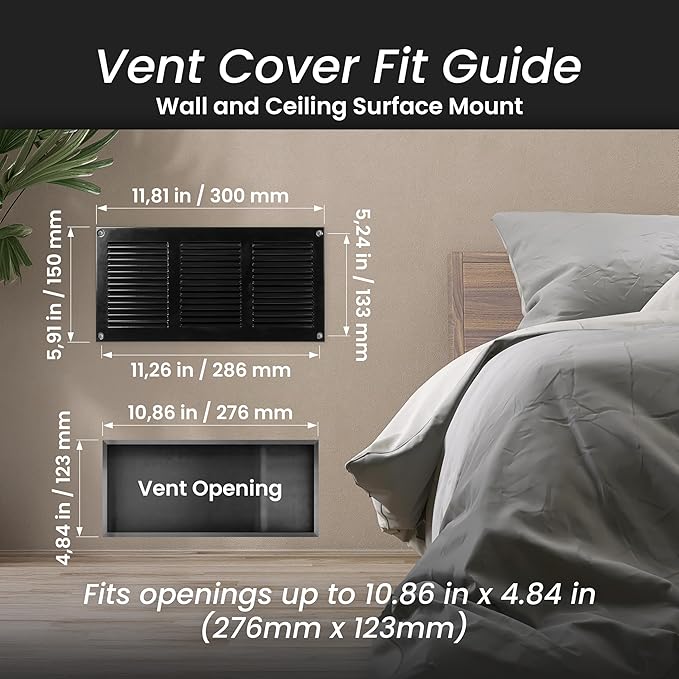 Repa Market 2-Pack Black Air Vent Cover 12" x 6" Inch (Outer Dimensions) - Steel Return Air Grilles - for Ceiling and Sidewall - HVAC - with Protection Screen (11.81" x 5.90" Inch)