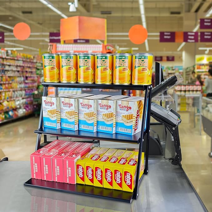 CozyNova 3 tier candy display - Snack holder with snack holder - Multi-functional counter snack and chip holder for stores - Cupcake display stand（Black）