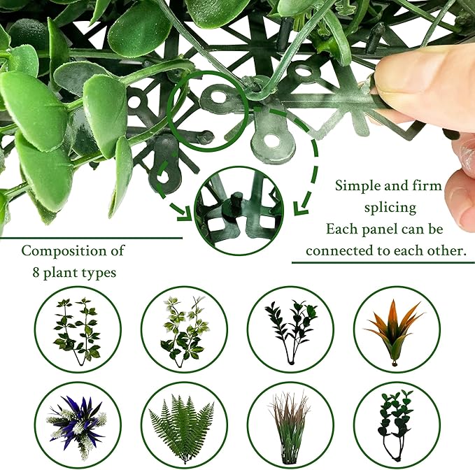 Artificial Grass Boxwood Hedges Wall Panels: 20"x20" 12P UV-Anti Faux Greenery Fake Ivy Leaves Privacy Fence Screen Backdrop for Garden Covering Privacy, Outdoor Indoor Decor