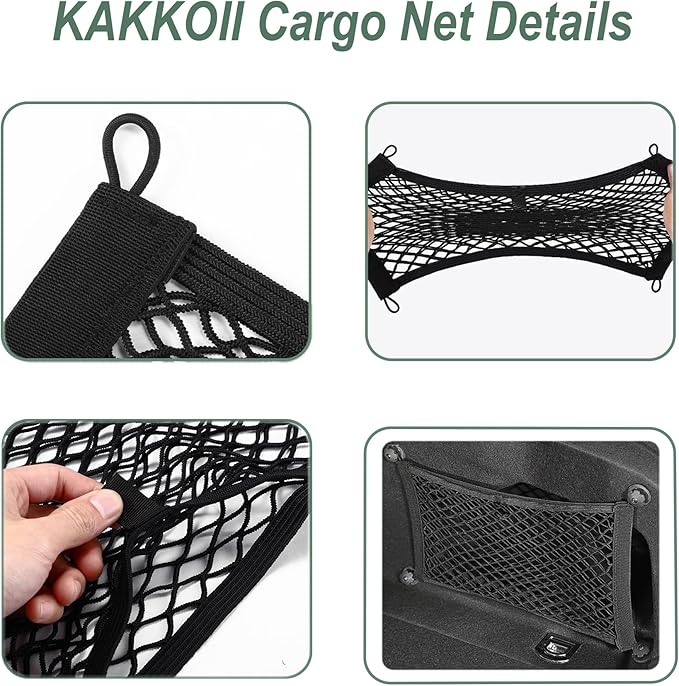 2 Layer Small Cargo Net,Cargo Storage Pocket Net, Mesh Elastic Pouch Organizer with Mounting Screws Hooks for Car,Rv, Trunk,Boats,SUV, Truck (2 Pack,19.8 x 9.8Inch(50 x25cm)