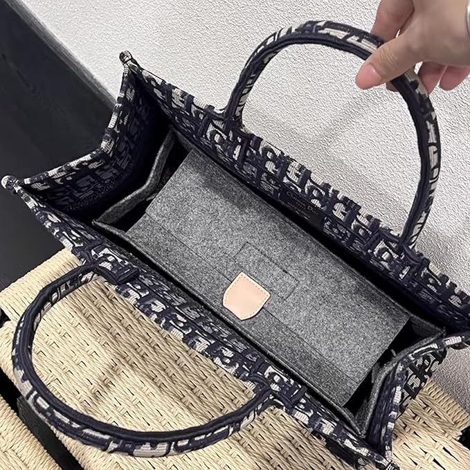 Doxo Purse Organizer Insert, Felt Tote Organizer Insert with Zipper, Bag Liner Perfect for L Onthego MM 35 & D Book Tote Medium (Grey-With Cover)