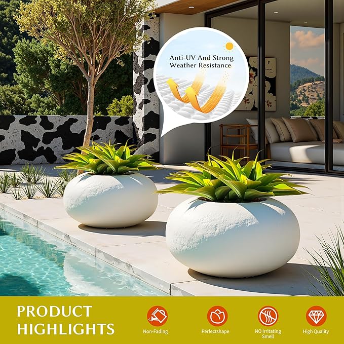 Fake Plants Artificial Agave Plants 13.8" Large UV Resistant Fake Agave Planters for Indoor and Outdoor Decorating Tropical Plant Succulents Greenery Indoor Decor (Yellow) 2Pack