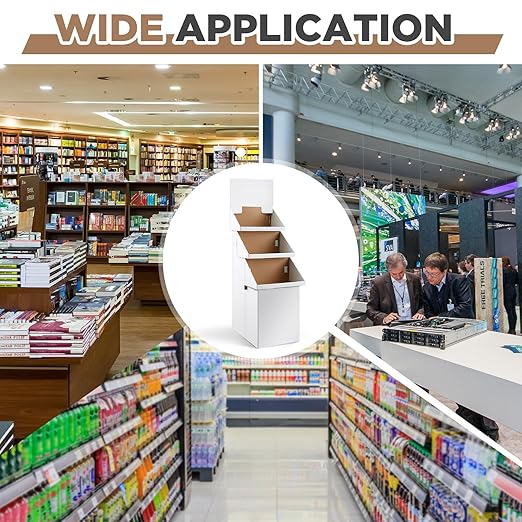 3 Tier Cardboard Display Stand, Point of Purchase Dump Bin Display Rack 65.75 Inch White Corrugated Cardboard 3 Layer Brochure Repeatable Removable Holder for Vendor Events Markets Booklets