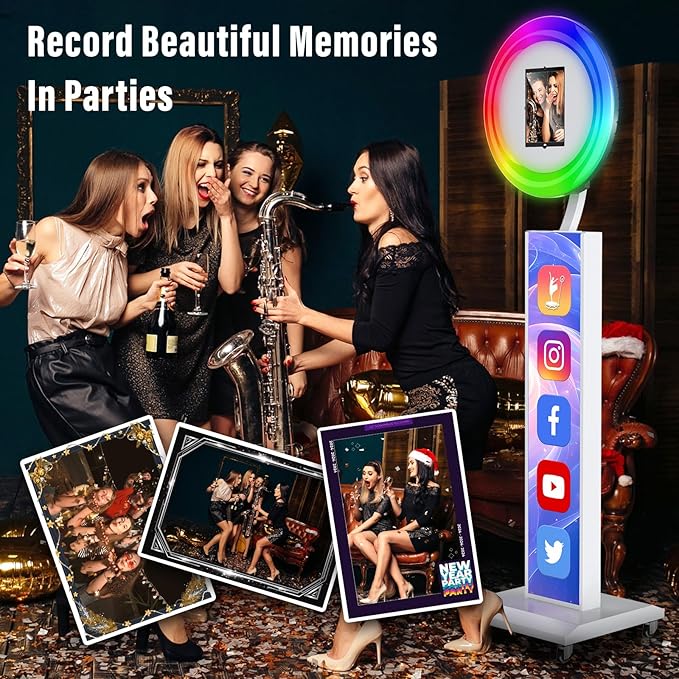 JIYANG Portable Photo Booth Compatible with Ipad 10.2-13inch,Photo Booth Machine with CHACKTOK APP Control,Photobooth VIP,Music Sync,Free Custom Logo,Light Box Honeycomb Case(White)