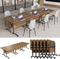 Conference Table, Modern Folding Meeting Tables with Flip Top, Mobile Podcast Table with Four Locking Wheels, Large Training Table for Meeting Room, Office, Classroom (6, A, 55.1in)