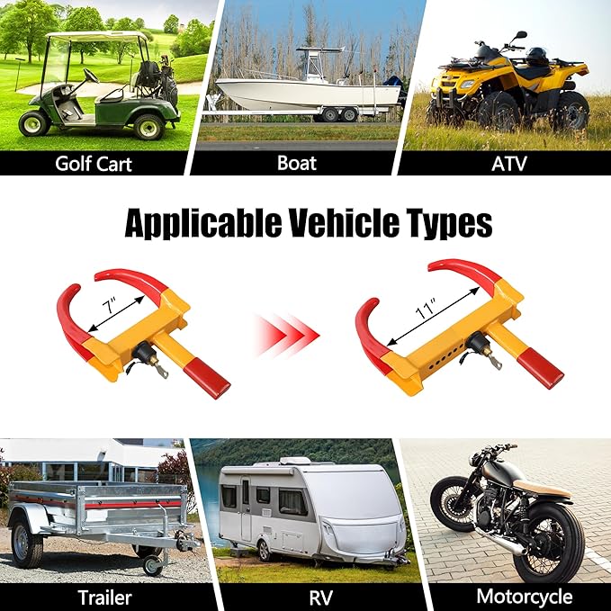 KAYCENTOP Universal Wheel Lock, Security Trailer Wheel Lock, Tire Lock Anti Theft for Trailers Golf Cart SUV Boat ATV Motorcycle Camper, 2 Packs with 6 Alike Keys (Yellow-Red)