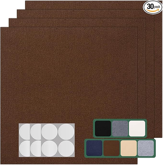 Carpet Tile 30 Pack 12” X 12” Self Adhesive Carpet Floor Tiles Anti-Slip Squares Peel and Stick Floor Tile DIY Installation for Bedroom (Brown)