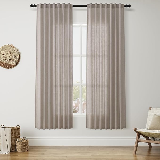 Nanspring Stone Beige 72 Inch Curtains for Living Room Linen Luxury Light Filtering Semi Sheer Curtain Back Tab Simple Modern Elegant Farmhouse Decor Drapes for Bedroom Office 52x72, 2 Panels