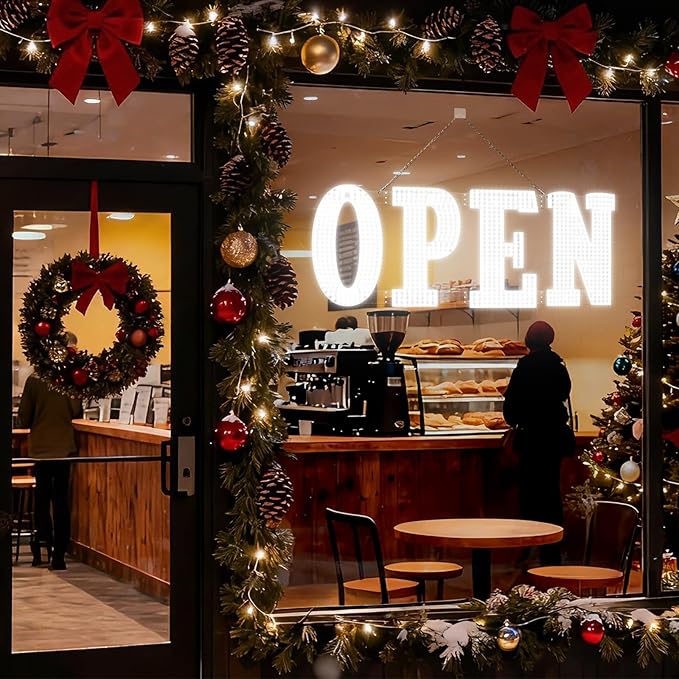 48"x17" Extra Jumbo LED Open Sign BT and Remote Control Open Sign Super Bright Dimmable Business Signs for Storefront Window Bar Salon Cafes Retail Shops White