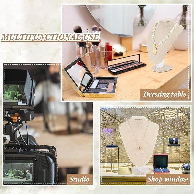 6 Pcs Necklace Display Stand Necklace Holder Jewelry Bust Display Stands for Selling Home Store Trade Shows Photography Props Retail(Flaxen,Linen)