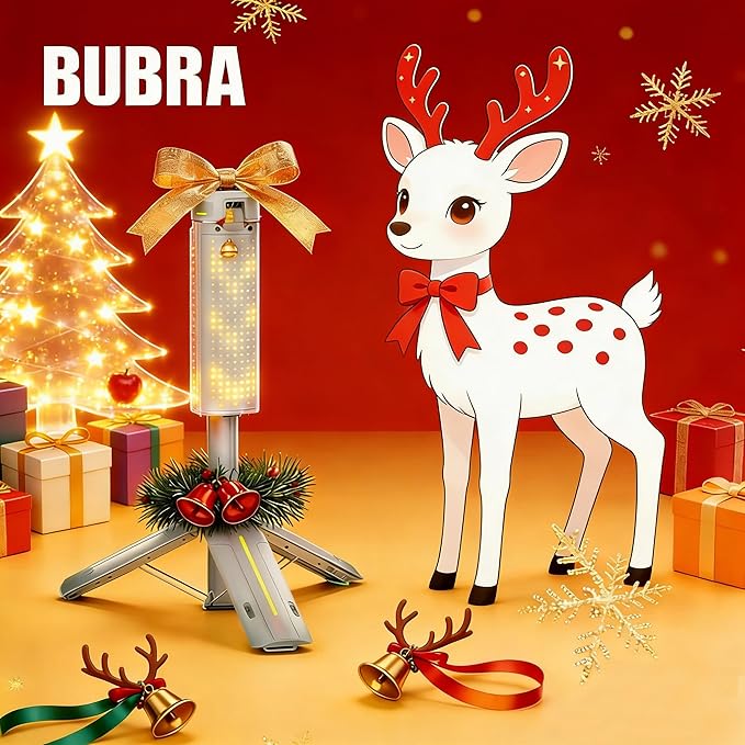 BUBRA Rechargeable Telescopic Camping Light with Power Bank & Stand, IP44 Waterproof Stepless Dimming Work Light & Flashlight, 3-Mode Portable LED Lantern for Emergency, Outdoor, Garage, Power Outages