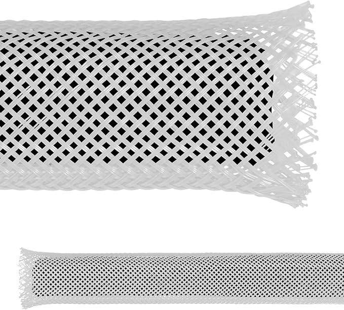 Electriduct 1/4" PET Expandable Braid Sleeving Flame Retardant Flexible Wire Mesh for Cord Management and Cable Protection - 25 Feet - White