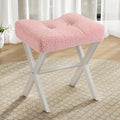 18-Inch Vanity Stool Chair, Vanity Bench with Metal X-Legs, Ottoman Accent Stool with Breathable and Soft Boucle Fabric Saddle Seat, Pink