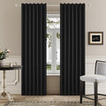 DUALIFE Faux Linen Blackout Black Curtains 80 Inch Long,Farmhouse Burg Back Tab Rod Pocket Curtains Room Darkening Thermal Insulated Drapes for Bedroom Living Room,W50 x L80,2 Panels