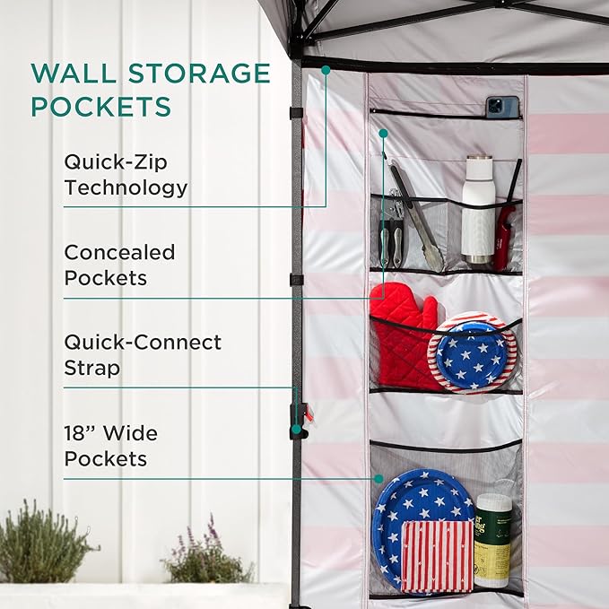 Best Choice Products 10x10ft Easy Pop Up Canopy w/Side Wall, 10 Pockets, Portable Carrying Case, 1-Button Setup, 4 Weight Bags - American Flag