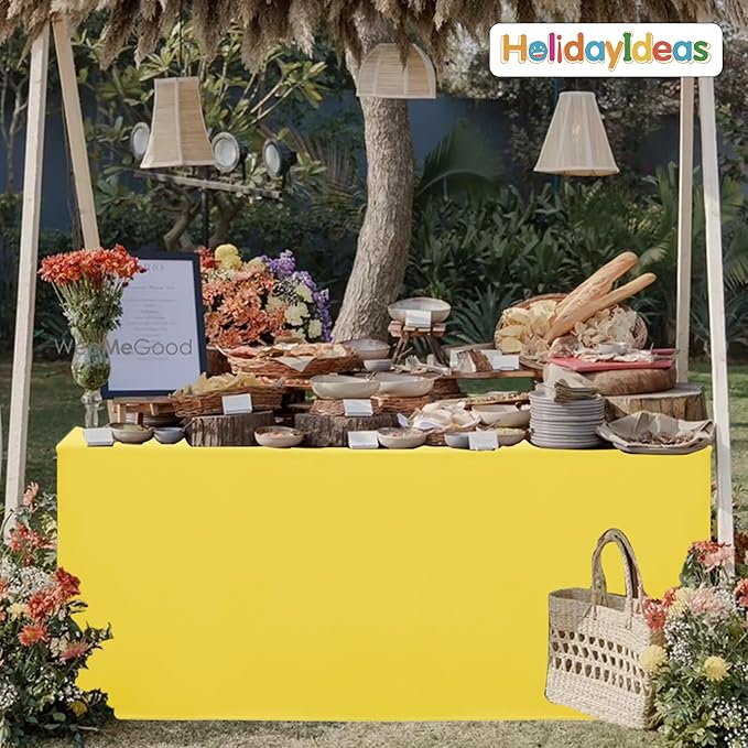 HolidayIdeas Open Back Fitted Tableclothss for 6 Foot Rectangle Table, Wrinkle Resistant Washable Table Covers 72x30 Inch for Craft Fairs, Banquets, Trade Show Display, Yellow,4 Pcs