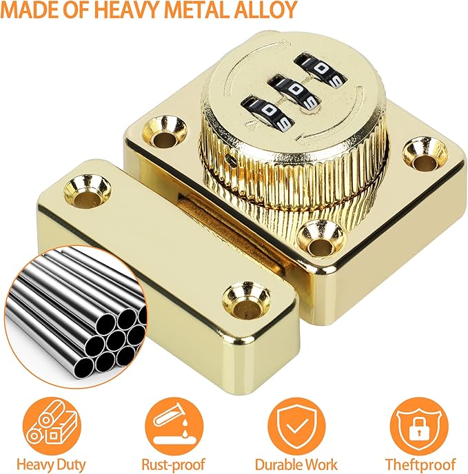 Alise Password Gate Latch Slide Bolt Latches Lock,Safety Double Sided Gate Hardware Locks,MSS002-G Gold Finish