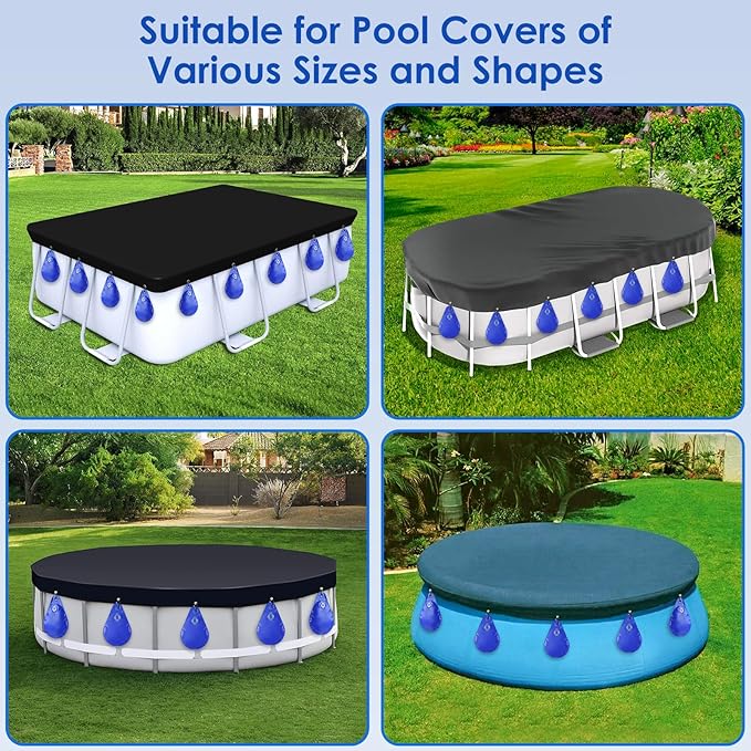 12 Pack Pool Cover Weights with Hooks, Thick PVC Leakproof Swimming Pool Cover Hanging Bags, Antifreezing Winter Tarp Weights Bag for Above Ground Pool Cover