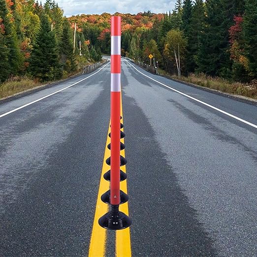 8 Pack Traffic Delineator Posts – High Visibility Reflective Safety Cones with Spring Base for Roadway, Parking, Garage, Construction Zones (Orange, 48 Inch)