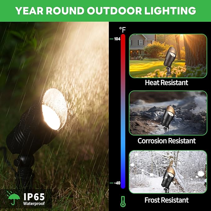 Landscape Spot Lights Outdoor - Warm & Cool White Low Voltage Spotlights Waterproof, 12V Adjustable White Accent Lights, All Metal Wired Aluminum, Black for Fountain Sign 12 Pack