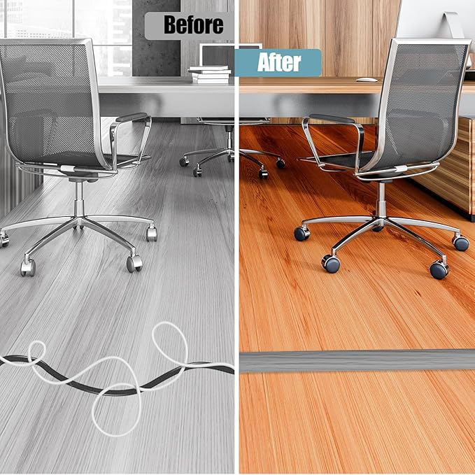 Floor Cord Cover Self Adhesive Cord Hider,3.3FT Cable Management, Extension Strip Protector for Wires, Prevent Cable Trips for Offices, Gyms, Exhibitions Cavity:0.3"(W) x 0.28"(H) Gray Wood