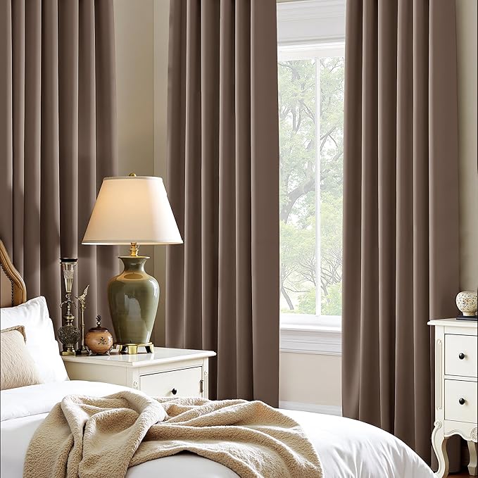 PONY DANCE Blackout Curtains 80 inches Long 2 Panels Set for Bedroom, Thermal Insulating Privacy Curtains & Drapes for Doorway Temporary Door Alternative Accordion Door, W 42 x L 80, Mocha