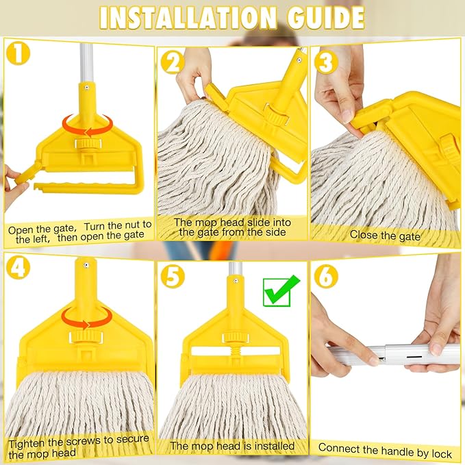 Commercial Mop Heavy Duty Industrial Cotton Mop with Long Handle,Looped-End String Wet Mops for Home,Garage,Office, Workshop, Warehouse Floor Cleaning