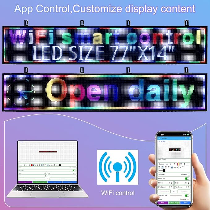 P10 Scrolling Programmable Led Sign For Business Custom Banner Advertising Outdoor Open Digital Led Display Screen Message Board Wifi Control High Brightness Neon Sign 77"X14"