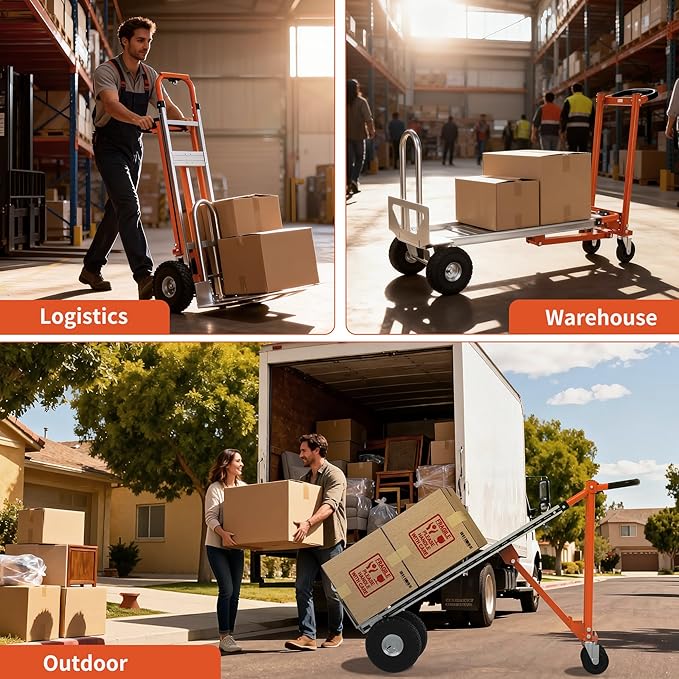3-in-1 Folding Hand Truck, 800lbs Aluminum Convertible Hand Truck, Dolly for Moving,Heavy Duty Industrial Platform Cart Handtruck for Construction, Logistics, Shopping, Home, Office Moving (Orange)