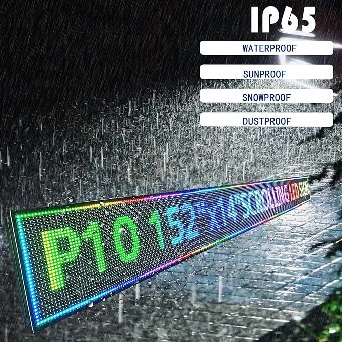 HS P10 Outdoor Programmable Scrolling Led Signs, Open Neon Sign, Digital Electronic Message Board Custom, Large Display Banner Waterproof , for Business Store Commercial Restaurant Window Advertising Public, Full Color High Brightness 152’’x14’’ WIFI c...