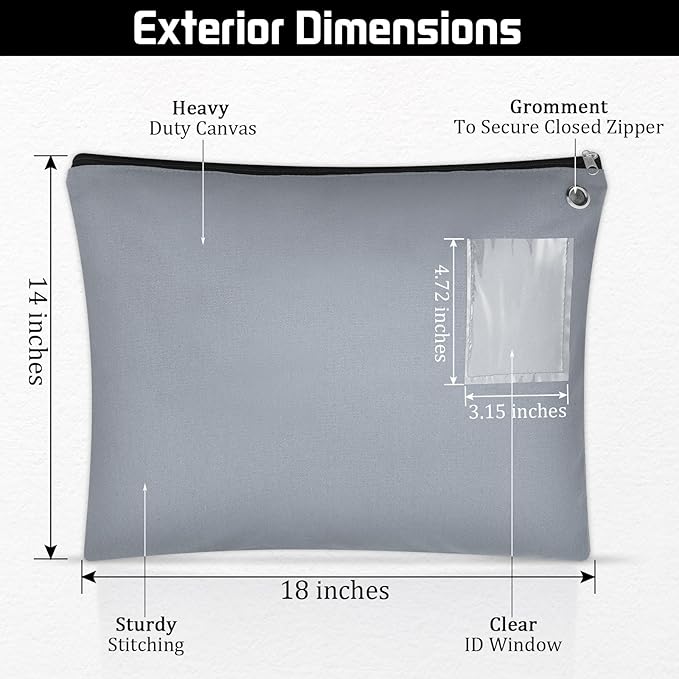 2 Pcs Interoffice Mailer Canvas Transit Sack Zipper Bag 18" x 14" Large Zipper Pouch with Grommet Interoffice Mail Bag (Gray)