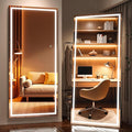 Full Length Mirror with Lights, 79" x 36" Large LED Lighted Floor Standing Body Mirror, Dimmable & 3 Color Lighting for Bedroom, Cloakroom, Dressing Room, Tempered Glass, Square Black