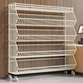 Commercial Supermarket Display Cart - 5-Tier Industrial Slanted Rolling Shelves Metal Storage Rack for Retail Store, Warehouse & Home Use, 110LBs/Tier Tool-Free Setup