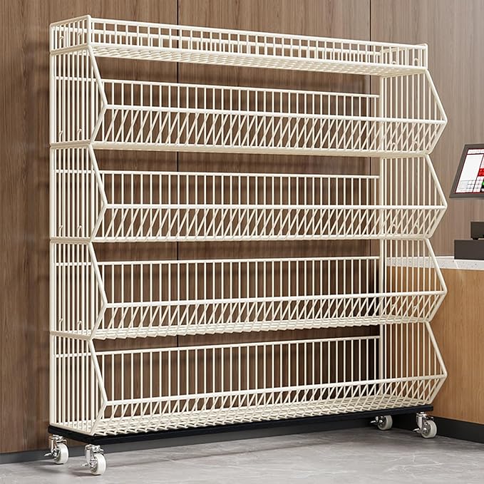 Commercial Supermarket Display Cart - 5-Tier Industrial Slanted Rolling Shelves Metal Storage Rack for Retail Store, Warehouse & Home Use, 66LBs/Tier Tool-Free Setup