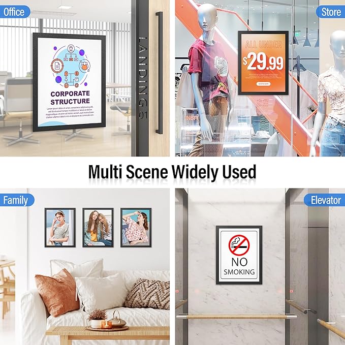 Magnetic Sign Holder 8.5 x 11 Inches Self-Adhesive Magnetic Display Frame 6 Pack Magnet Sign Holders Picture Frame Document Holder for Wall, Window, Classroom, Office, Poster Store（The back is self-adhesive）