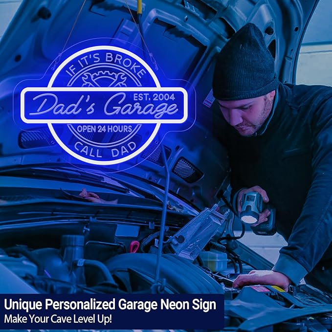 Custom Neon Garage Sign, Personalized Father's Day Gifts, Garage LED Neon Light For Man Cave Decor, Multiple Mounting Ways, Dimmable Neon Garage Name Sign For Men, Dad