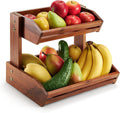 HOLANA Acacia 2 Tier Fruit Basket for Kitchen Counter Organizer – Wooden Fruit Bowl & Wooden Basket for Kitchen Counter Storage, Vegetable & Produce Storage, Snack Organizer for Countertop (Acacia)