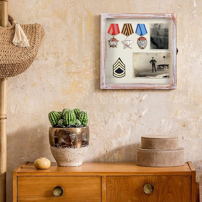 TJ.MOREE Flowers Shadow Box Display Case 12 x 12 Shadow Box Frame with Glass Window Door Farmhouse Picture Frame Wedding Bouquet Memorabilia Photos Memory Box for Keepsakes - White Pink