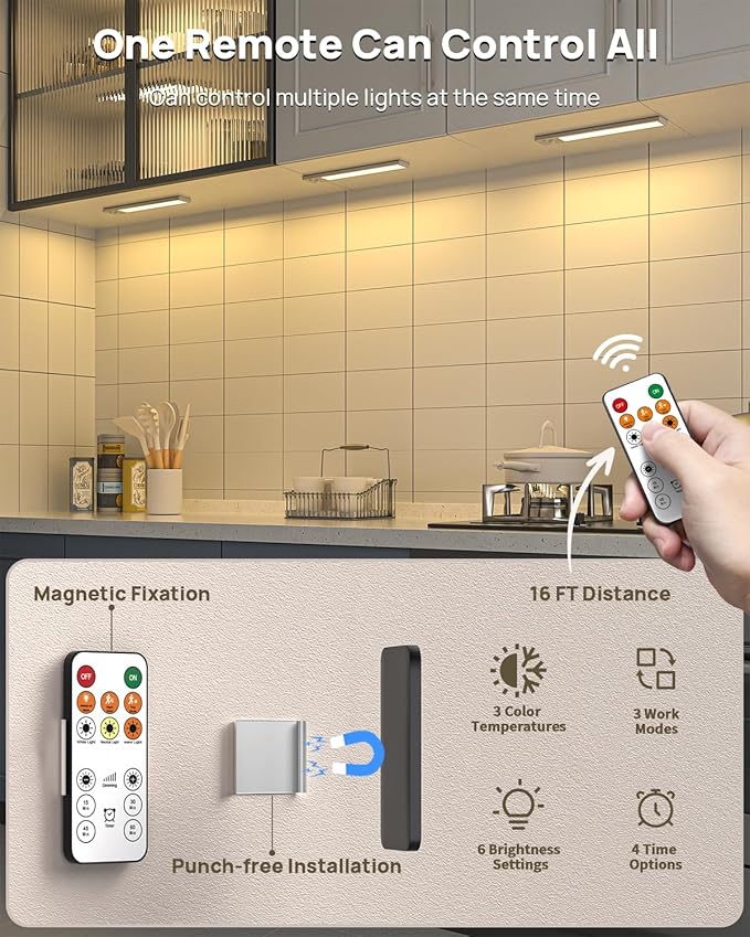 Under Cabinet Lights Wireless,Motion Sensor Light Indoor Closet Lights with Remote Control,3 Color Temps,LED Rechargeable Battery Operated,Under Counter Lights for Kitchen,Wardrobe,Stairs,5 Pack