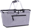 Picnic Basket, SIYUAN Collapsible Shopping Basket Insulated with 2 Handles 27L Large Cooler with Lid Portable Folding Grocery Market Tote Bag, Grey