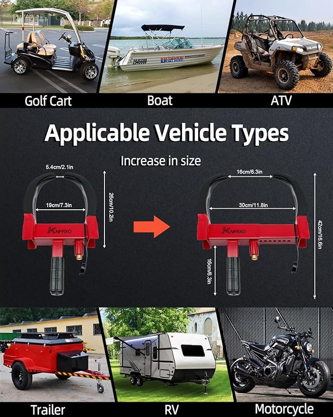 Trailer Security Adjustable Tire Lock 2PK Anti Theft Trailer Wheel Lock for Trailers Car SUV Boat Motorcycle Golf Cart Great Deterrent, 6 Alike Keys