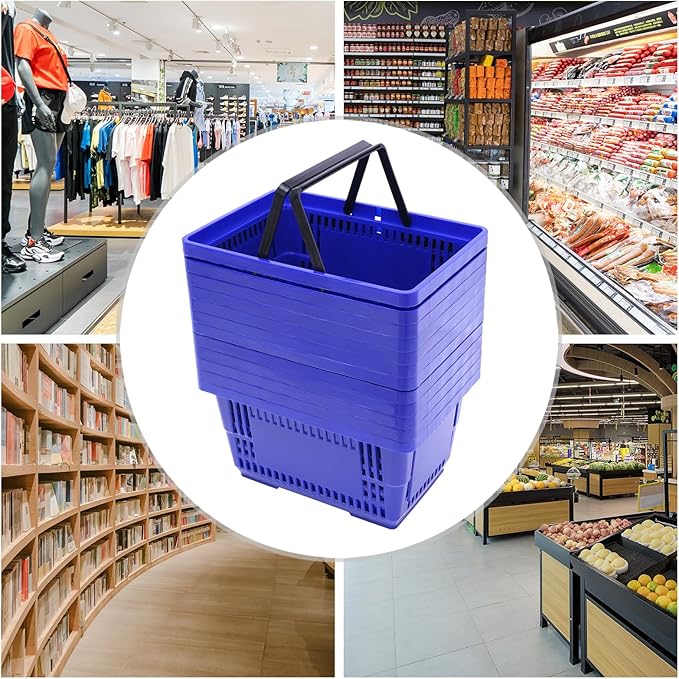 12PCS Shopping Baskets with Handles, Portable Wire Shopping Basket,Open&Stackable Design for Supermarket, Retail, Bookstore (Blue).