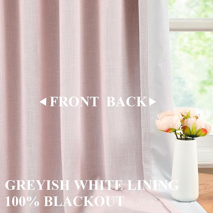 Vision Home Soft Pink Pinch Pleated Full Blackout Curtains Linen Blended Room Darkening Curtain Panels 108 inch for Living Room Bedroom Thermal Insulated Pinch Pleat Drapes with Hooks 9FT 40"Wx108"Lx2