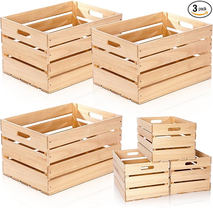 Weysat 3 Pack Large Wood Crates Box for Storage Unassembled 20 x 14 x 11'' Wooden Milk Crates with Handles Decorative Nesting Box for Display Unfinished Rustic Decor DIY Office Home Retail Art Craft